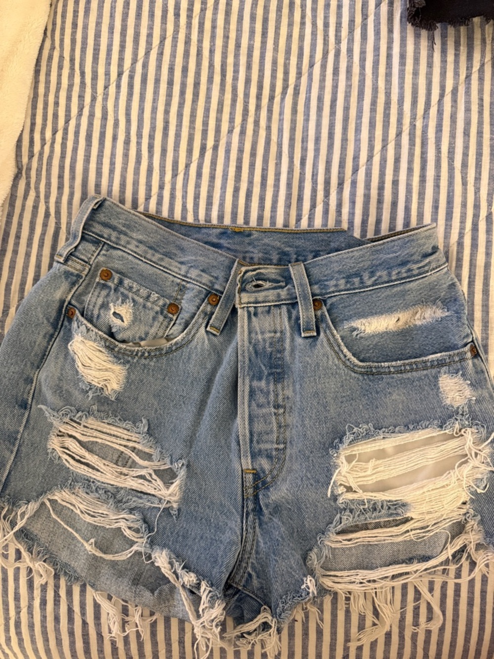 Levi's Light Blue Striped Denim Shorts